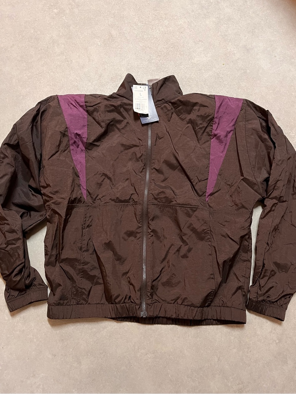 Reebok Brown Windbreaker Jacket with Purple Shoulder Panels
